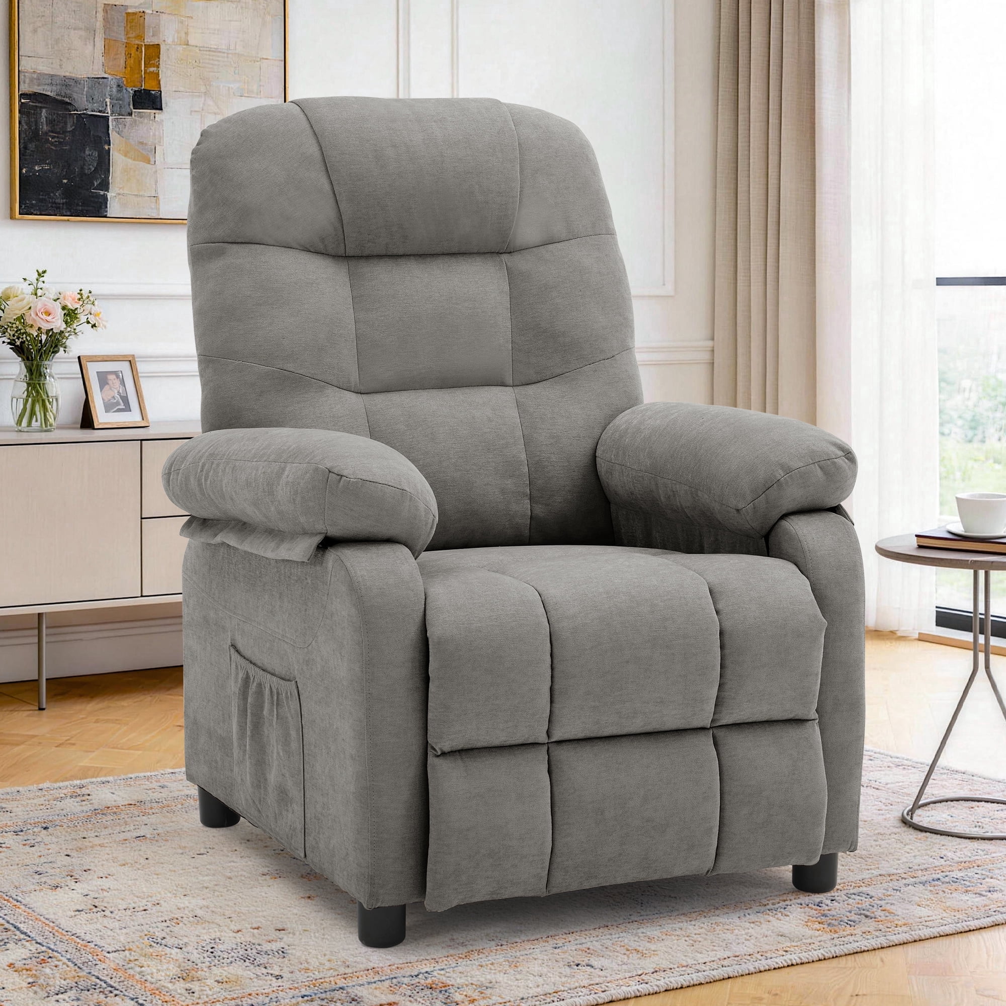 Korser Recliner Chairs for Adults with Fixed Base Push Back Recliner Chair for Living Room,Small Recliner Sofa for Small Spaces,Linen Fabric,Light Grey
