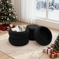 Korser Round Ottoman with Storage Set of 2,Upholstered Teddy Vanity Stool for Living Room,Bedroom,Black