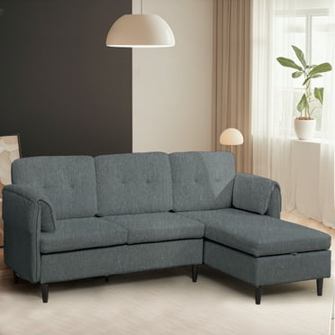 Korser Sectional Sofa Couch with Reversible Storage 3 Seat L-Shaped for Living Room,Dark Grey