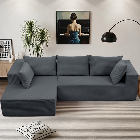 Korser Sectional Sofa with L-Shape Chaise Modern Modular Cloud Couch with Deep Seating Upholstered Sofa for Living Room Bedroom, No Assembly Required,Dark Grey