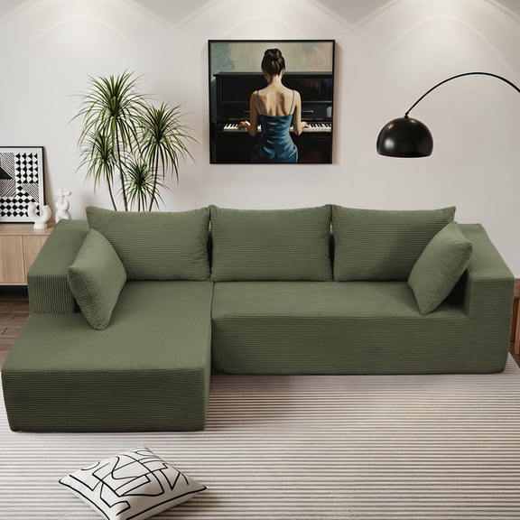 Korser Sectional Sofa with L-Shape Chaise Modern Modular Cloud Couch with Deep Seating Upholstered Sofa for Living Room Bedroom, No Assembly Required,Green