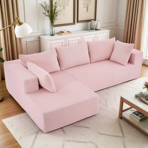 Korser Sectional Sofa with L-Shape Chaise Modern Modular Cloud Couch with Deep Seating Upholstered Sofa for Living Room Bedroom, No Assembly Required,Pink