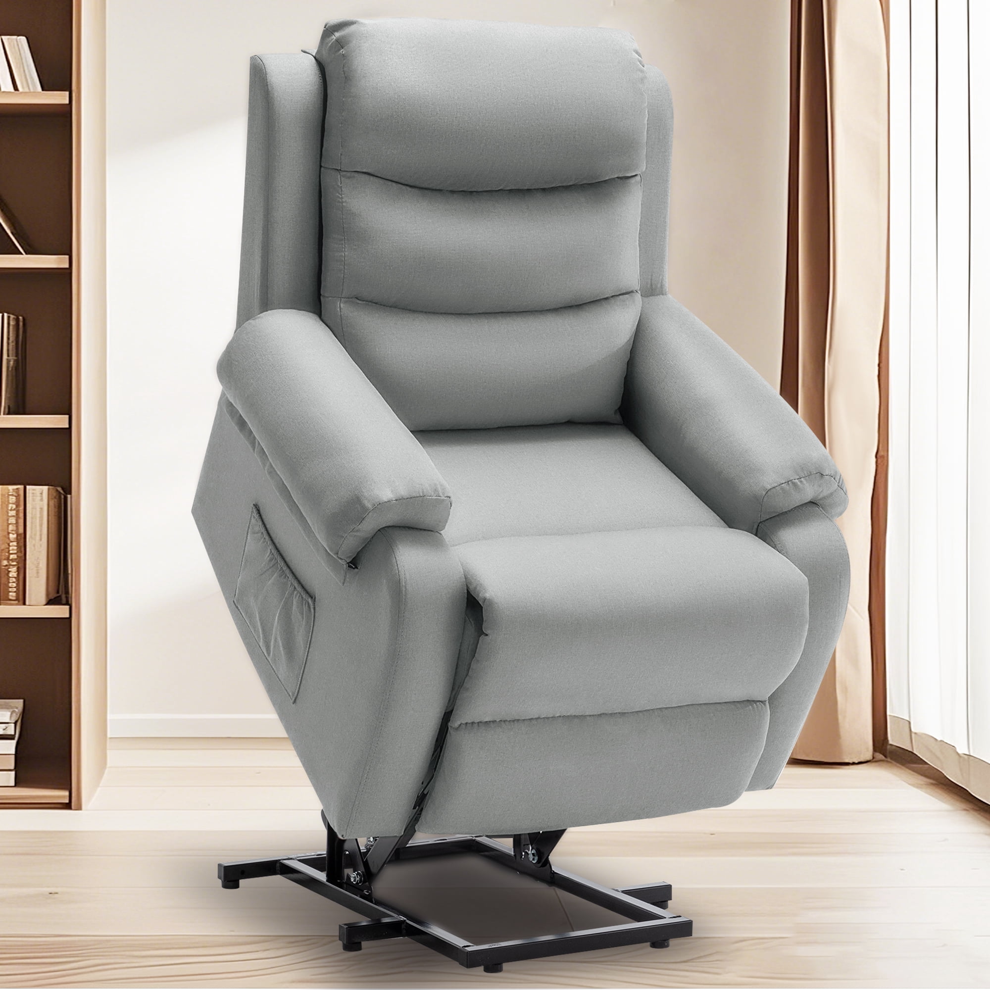Korser Small Power Lift Recliner Chair for Elderly with Memory Function Linen for Living Room,Light Grey