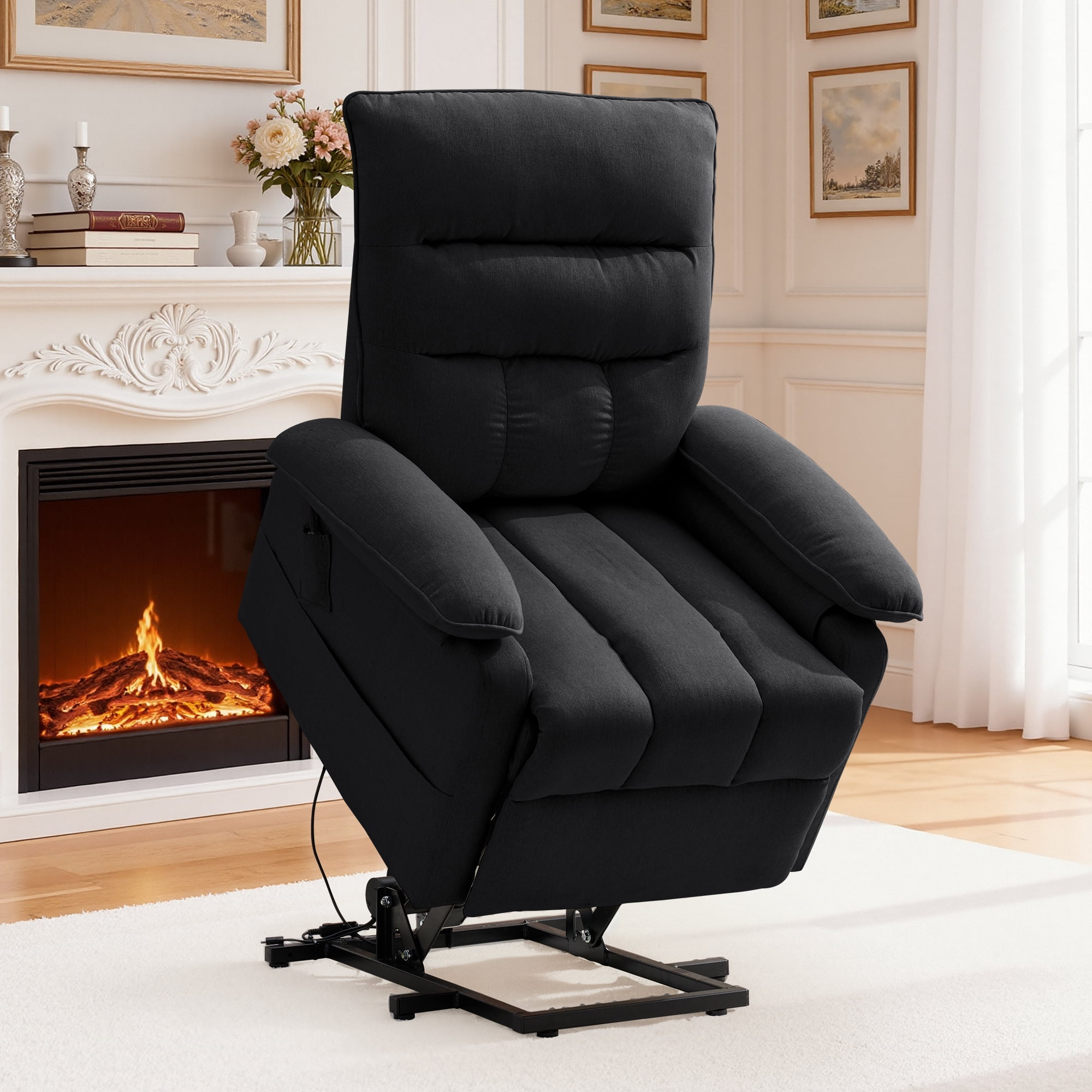 Korser Small Power Lift Recliner Chair for Elderly with Side Pockets Lift Chair for Small Spaces for Living Room,Linen,Black