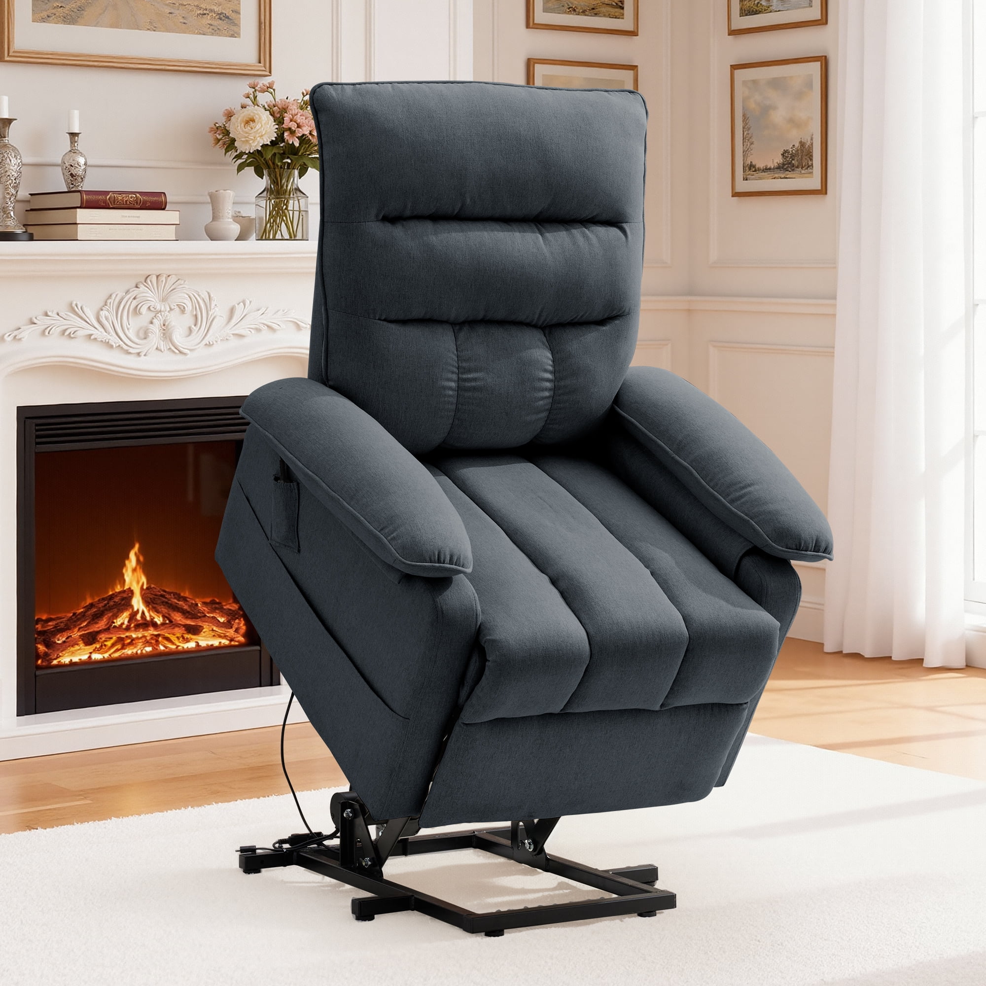 Korser Small Power Lift Recliner Chair for Elderly with Side Pockets Lift Chair for Small Spaces for Living Room,Linen,Dark Grey