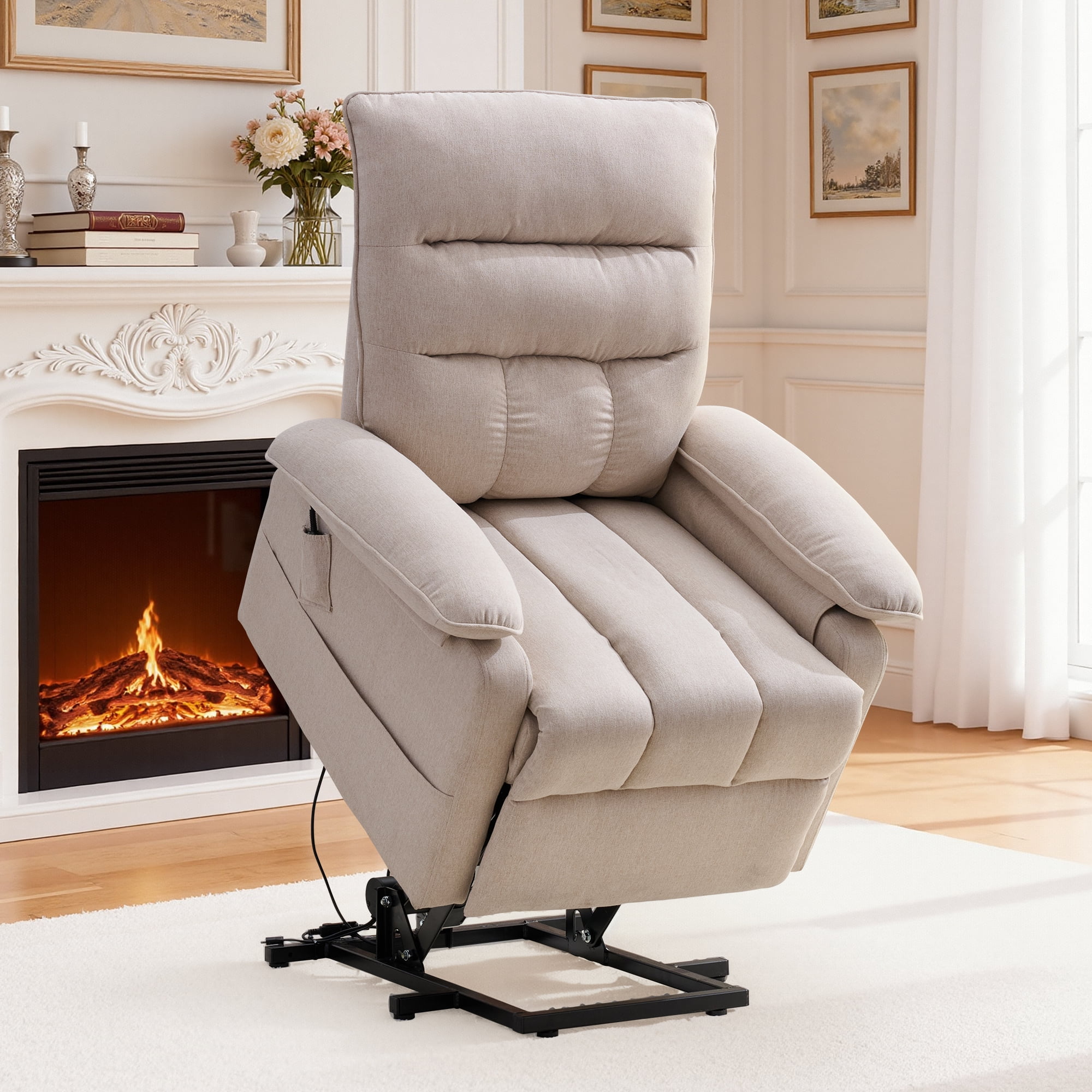 Korser Small Power Lift Recliner Chair for Elderly with Side Pockets Lift Chair for Small Spaces for Living Room,Linen,Khaki