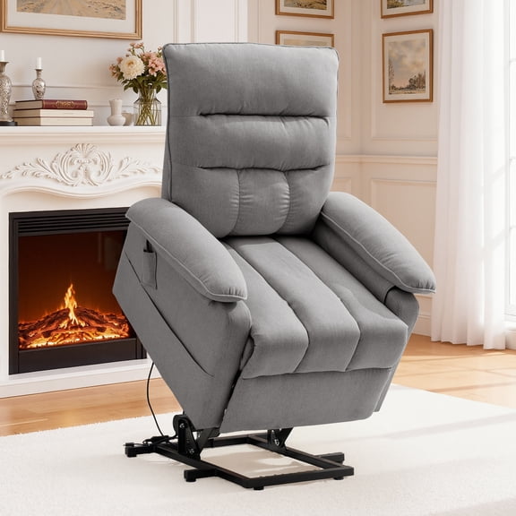 Korser Small Power Lift Recliner Chair for Elderly with Side Pockets Lift Chair for Small Spaces for Living Room,Linen,Light Grey