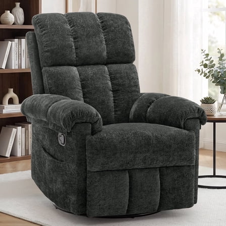 Korser Small Recliners for Small Spaces,Swivel Rocker Recliner Chair with Side Pockets for Living Room,Black