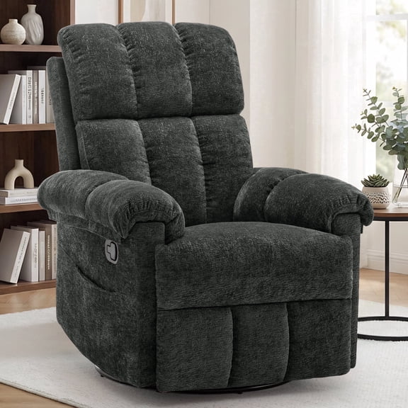 Korser Small Recliners for Small Spaces,Swivel Rocker Recliner Chair with Side Pockets for Living Room,Black