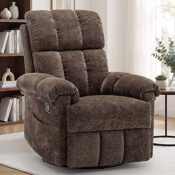 Korser Small Recliners for Small Spaces,Swivel Rocker Recliner Chair with Side Pockets for Living Room,Brown