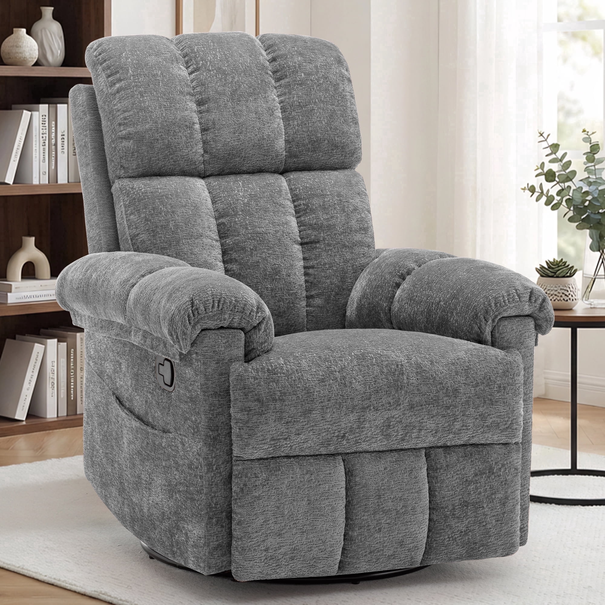 Korser Small Recliners for Small Spaces,Swivel Rocker Recliner Chair with Side Pockets for Living Room,Grey