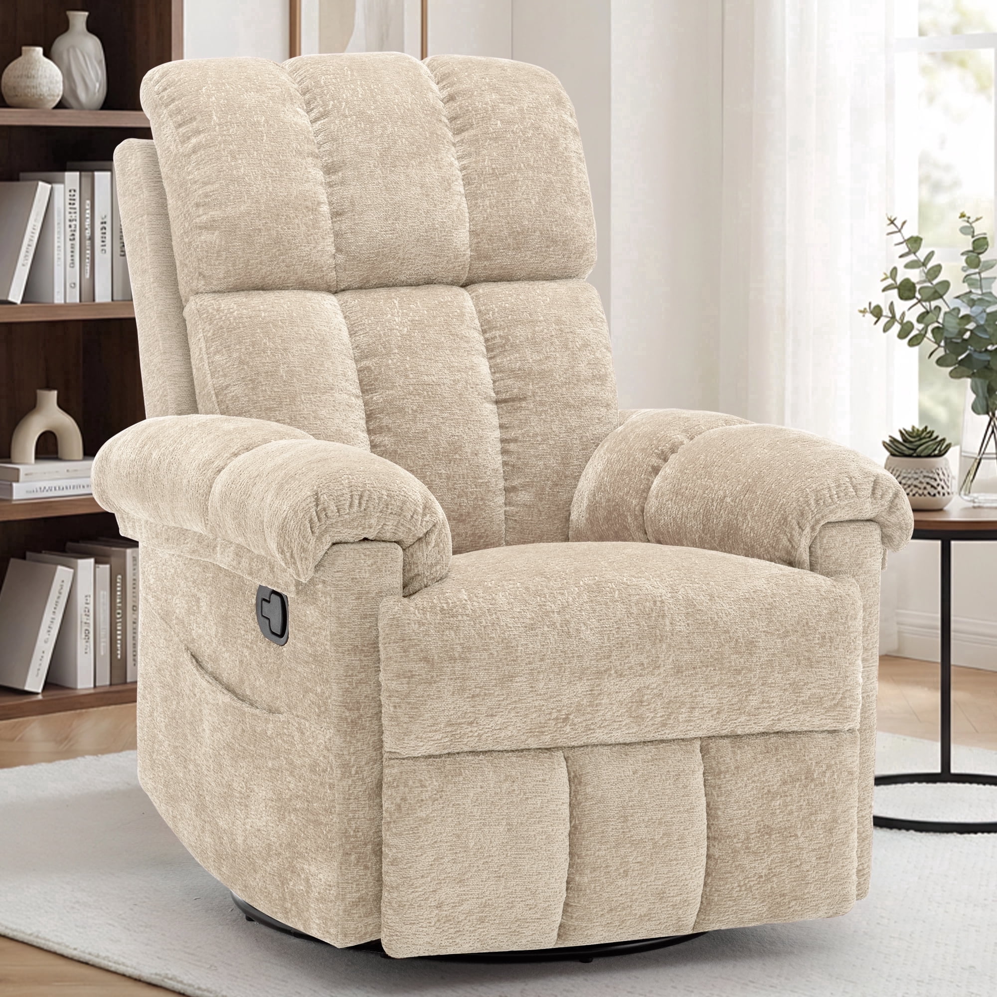 Korser Small Recliners for Small Spaces,Swivel Rocker Recliner Chair with Side Pockets for Living Room,Khaki