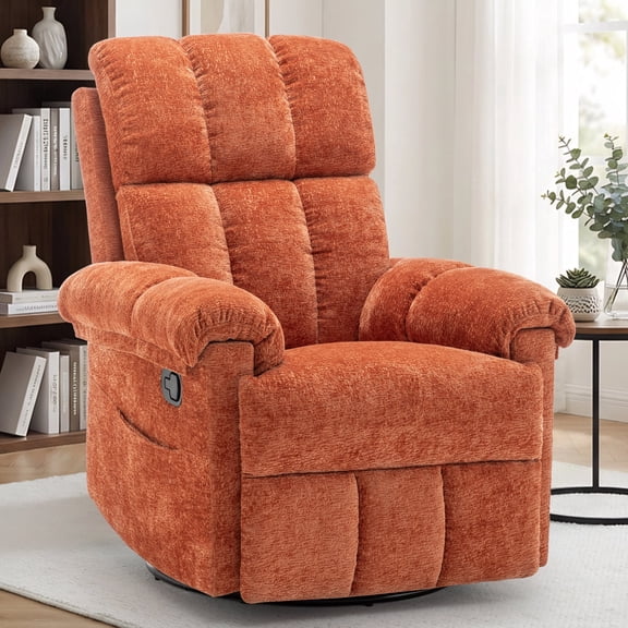 Korser Small Recliners for Small Spaces,Swivel Rocker Recliner Chair with Side Pockets for Living Room,Orange