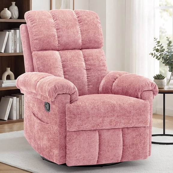 Korser Small Recliners for Small Spaces,Swivel Rocker Recliner Chair with Side Pockets for Living Room,Pink