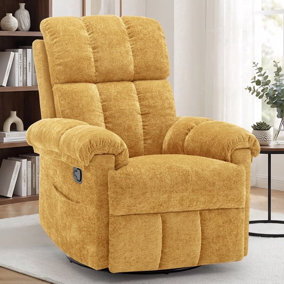 Korser Small Recliners for Small Spaces,Swivel Rocker Recliner Chair with Side Pockets for Living Room,Yellow