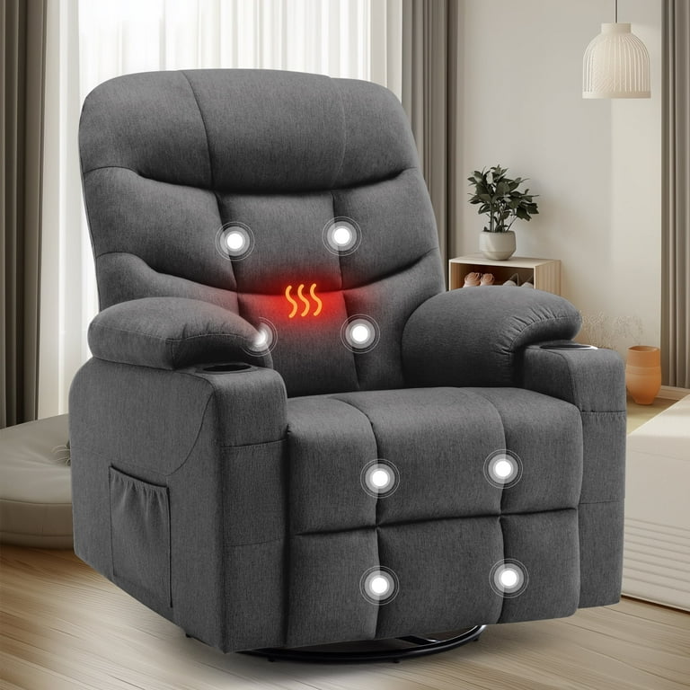 KORSER Swivel Glider Rocker Recliner Chair, 360° Swivel, Massage