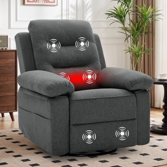 Korser Swivel Rocker Recliner Chair for Adults with Massage and Heat,Glider Rocking Chair for Nursery with Side Pockets Manual Recliners for Living Room,Linene,Dark Grey