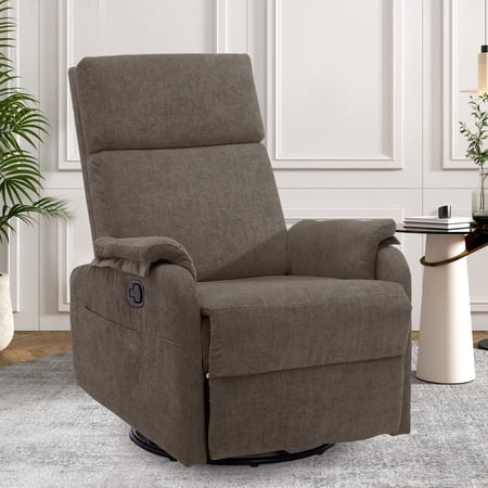 Korser Swivel Rocker Recliner Chair for Small Spaces Chenille for Living Room,Brown