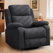 Korser Swivel Rocker Recliner Chair for Adults with Massage and Heat,Upholstered Manual Recliner with Side Pockets Glider Recliner for Living Room,Linen,Black