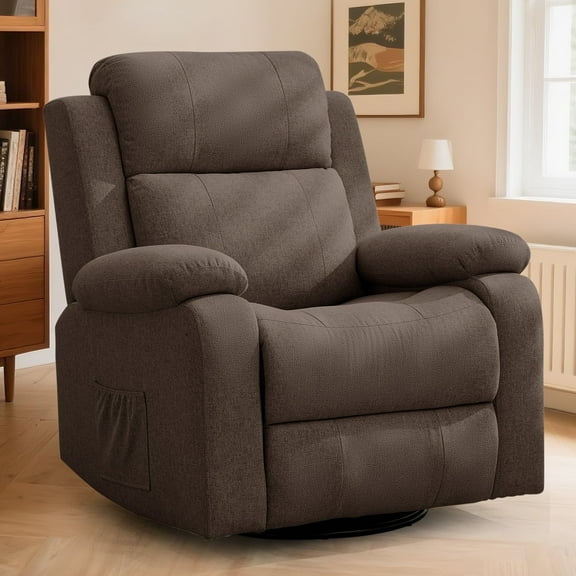 Korser Swivel Rocker Recliner Chair with Massage Linen for Living Room,Brown