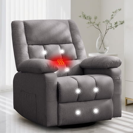 Korser Swivel Rocker Recliner Chair with Massage Linen for Living Room,Dark Grey