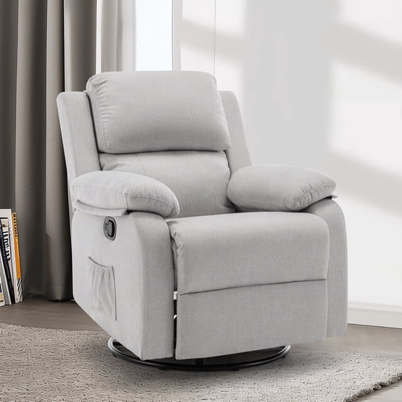 Korser Swivel Rocker Small Recliner Chair for Small Spaces for Living Room,Linen,Light Grey