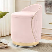Topeakmart Velvet Swivel Vanity Chair – 360° Round Tufted Back, Adjustable Height 31-36.5 Inch, Modern