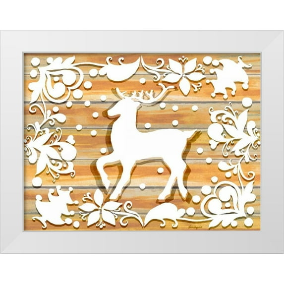 Korsgaden, Laurie 14x12 White Modern Wood Framed Museum Art Print Titled - Holiday Deer