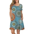 thumbnail image 1 of Korsis Women Summer Casual T Shirt Dress - Flower Mix Blue - Small, 1 of 5