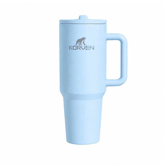 Korven Flow 40 oz Water Bottle, Stainless Steel Insulated Tumbler with Flip Straw and Handle - Coastal Blue