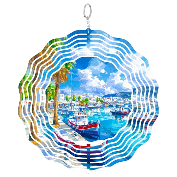 Kos Greece Island Coast 3D Wind Spinner Kinetic Hanging Ornament Outdoor Garden Decor Aegean Travel Gift