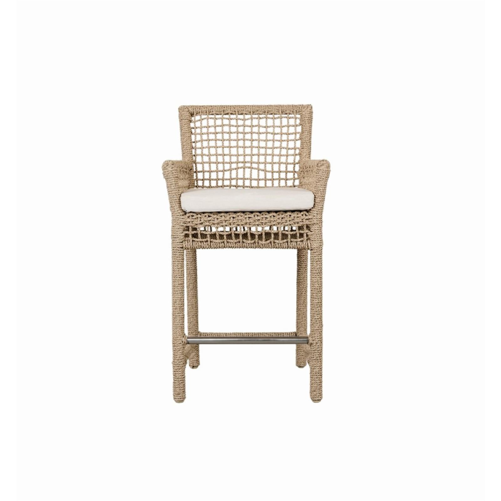 Brisbane Coastal Brown Wicker and Metal Counter Stool with Cushion