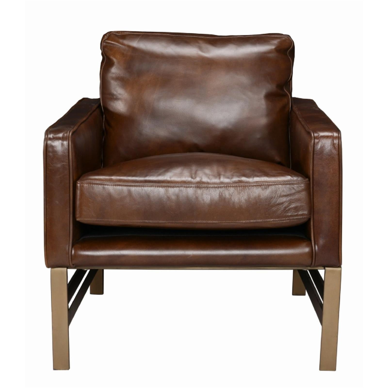 Transitional Handcrafted Leather Accent Chair with Brass Frame