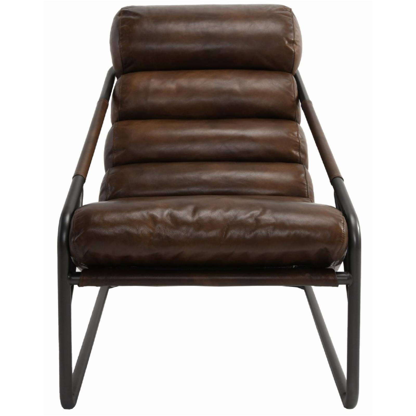Handcrafted Transitional Leather Accent Chair with Metal Frame