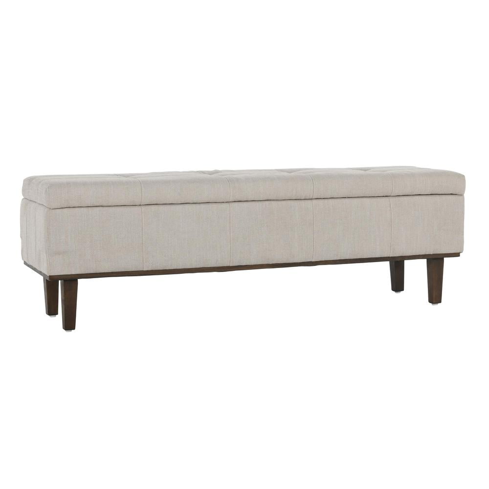Elegant French Beige Tufted Storage Bench with Contrasting Wood Frame 54"