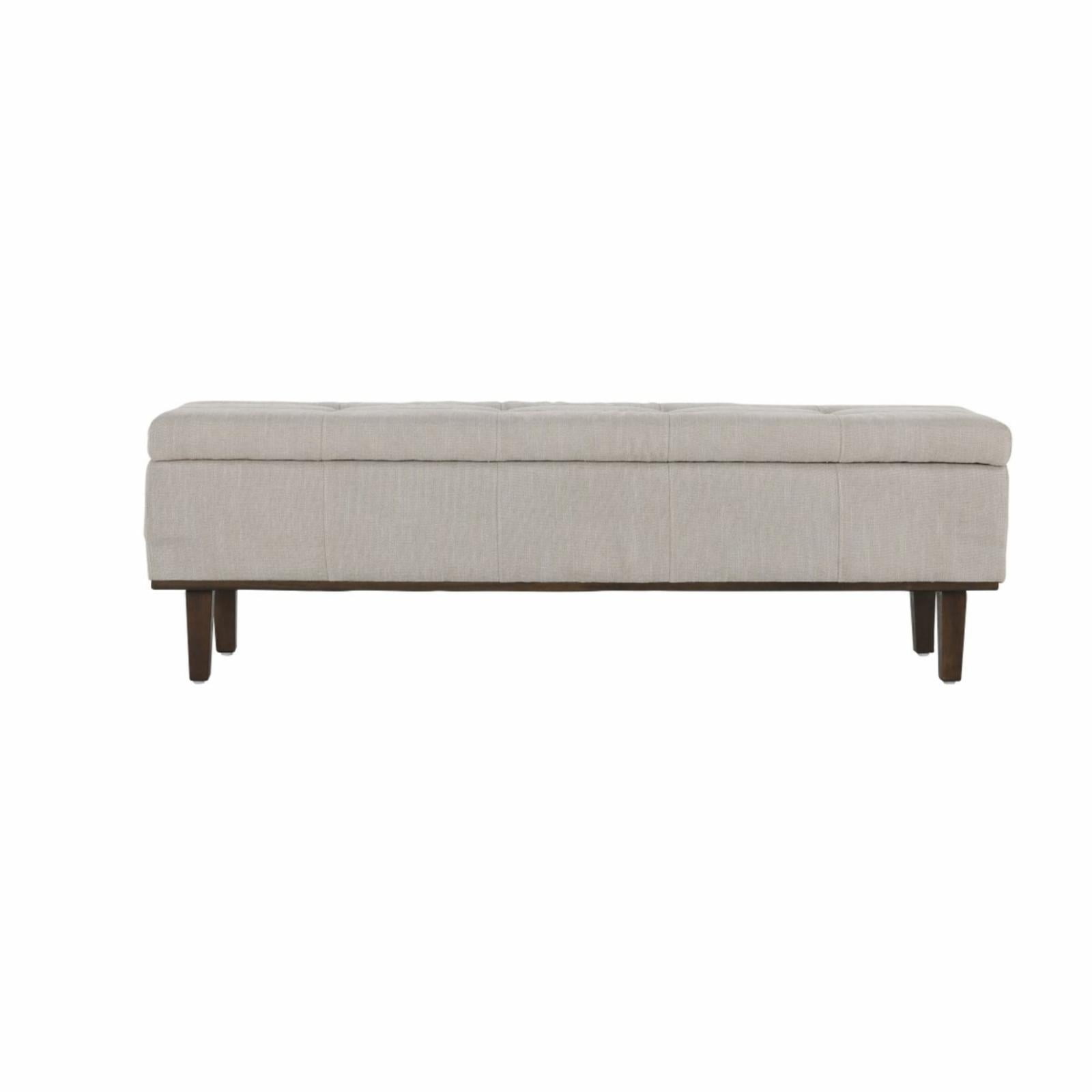 Elegant French Beige Tufted Storage Bench with Contrasting Wood Frame 54"