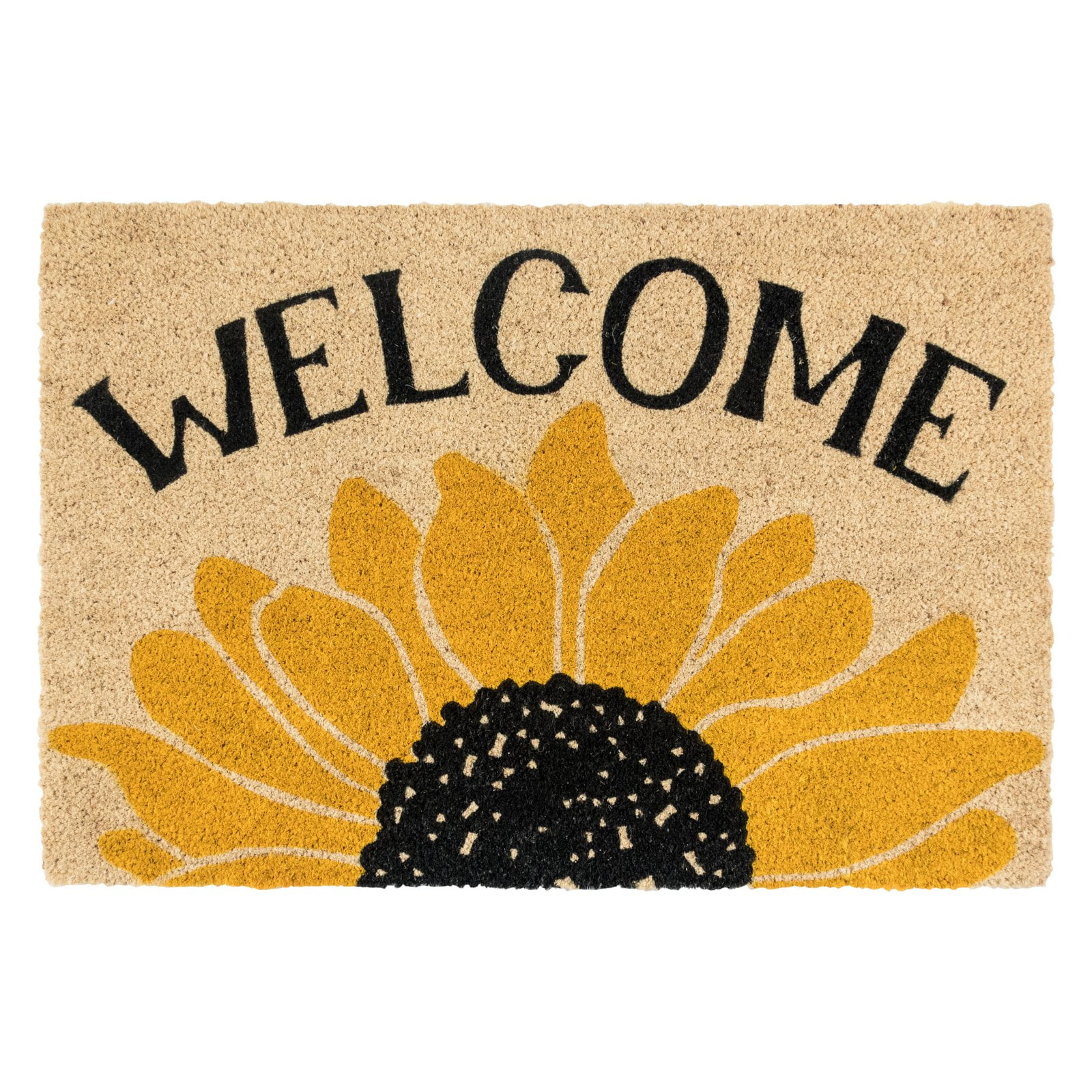 Contemporary Sunflower 36"x24" Black and Gold Coir Outdoor Doormat
