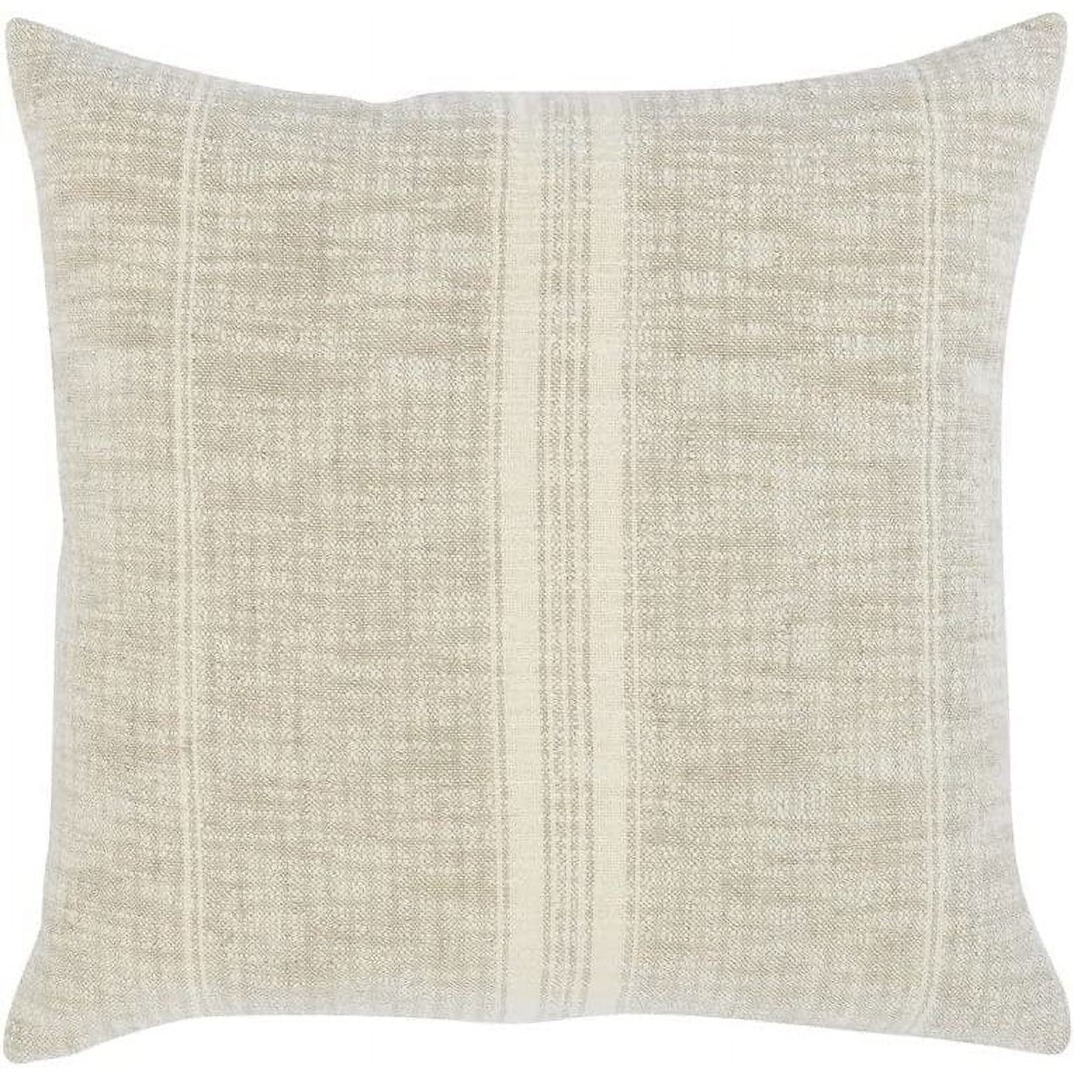 Tia Natural Ivory Woven Stripe 22" Square Throw Pillow