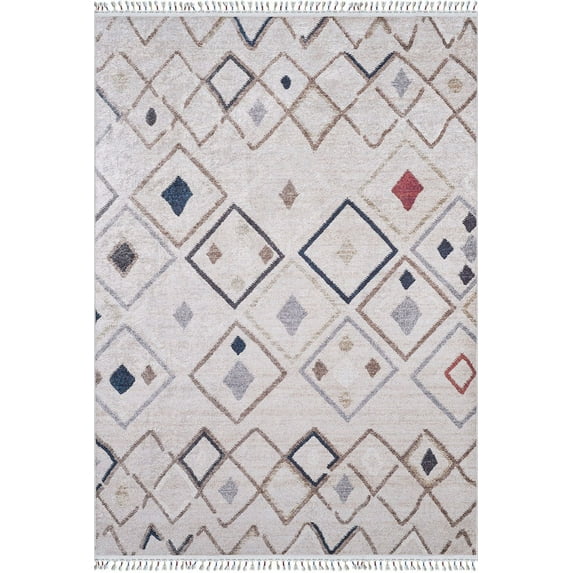 Koscierzyna Cream Medallion Polyester Area Rugs for Living Room Washable Rugs Boho Moroccan Area Rug Soft Geometric Bohemian Carpet Distressed Indoor Rug for Bedroom Dining Room Office Nonslip Rug