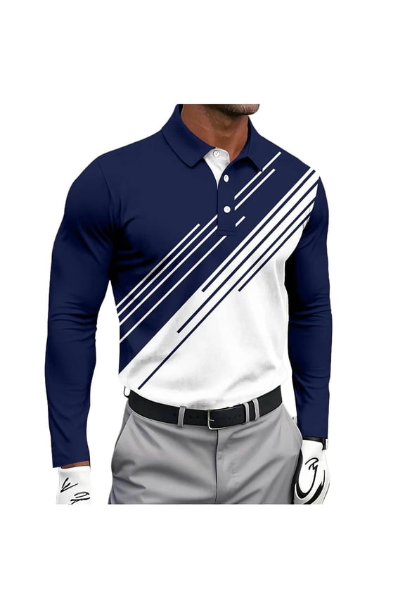 Men's Diagonal-Print Long-Sleeve Rugged Shirt, Durable Wrinkle-Resistant Knit for golf practices & outdoor wear Blue S