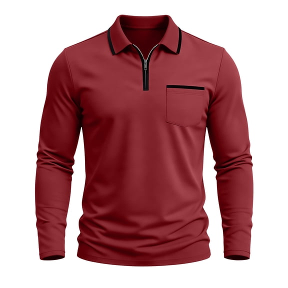 Kosheko Men's Half-Zip Contrast-Trim Rugged Shirt, Classic Wrinkle-Resistant Soft Knit for golf activities Red XXL