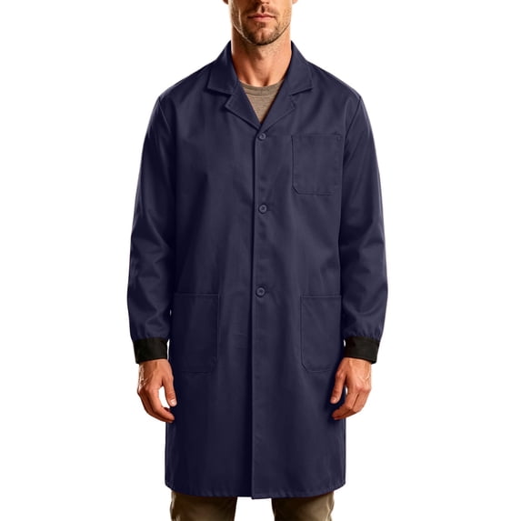 Kosheko Men's Long-Sleeve Work Dust Coat Notched Lapel Multi Patch Pockets Snap Front Closure for Daily Workshop Tasks Blue S