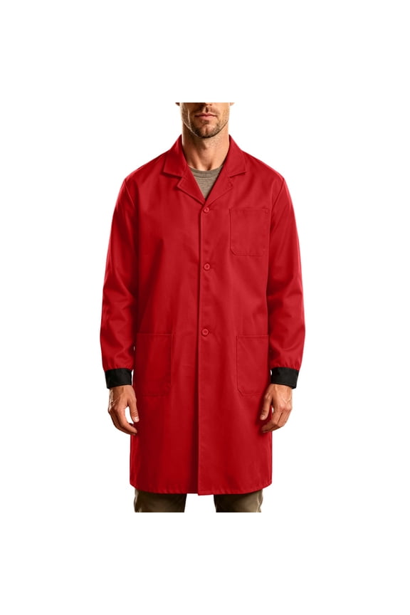 Men's Long-Sleeve Work Dust Coat Notched Lapel Multi Patch Pockets Snap Front Closure for Daily Workshop Tasks Red S