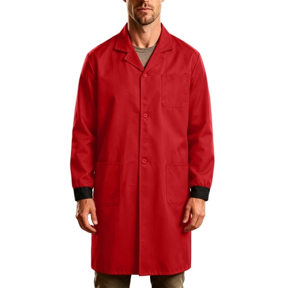 Kosheko Men's Long-Sleeve Work Dust Coat Notched Lapel Multi Patch Pockets Snap Front Closure for Daily Workshop Tasks Red S