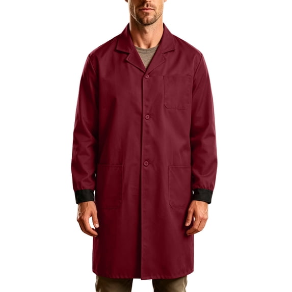 Kosheko Men's Long-Sleeve Work Dust Coat Notched Lapel Multi Patch Pockets Snap Front Closure for Daily Workshop Tasks Red XL