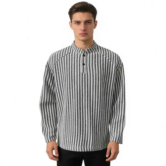 Kosheko Men's Mandarin-Collar Henley Ribbed-Knit Shirt, Thick Warm Fabric for fall commutes White XL