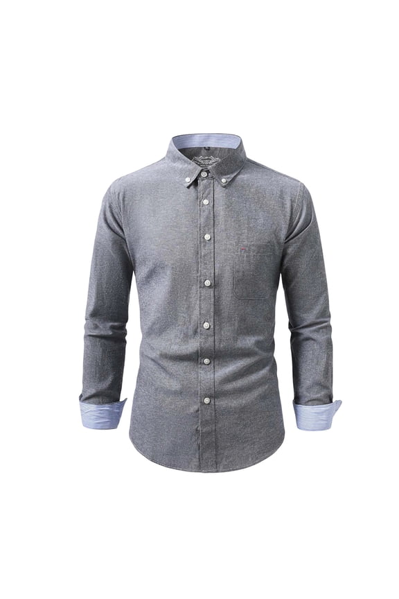 Men's Point-Collar Single-Pocket Oxford Long-Sleeve Shirt, Classic Wrinkle-Resistant Fabric for office work Gray XXXXL