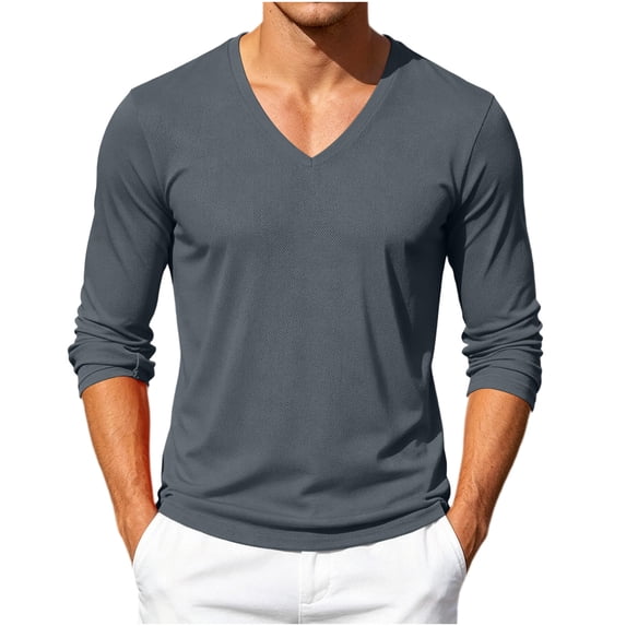 Kosheko Men's V-Neck Mesh Breathable Long-Sleeve Tee, Moisture Wicking Quick-Dry Fabric for gym practices Gray XXXXL