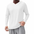 thumbnail image 1 of Kosheko Men's V-Neck Solid-Color Long-Sleeve Sport Tee, Quick-Dry Breathable Fabric for morning runs White S, 1 of 8