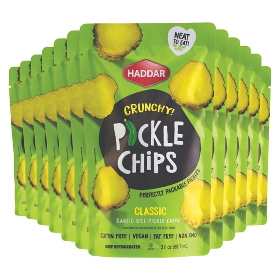 Kosher Classic Crunchy Pickle Chips 3 oz for Haddar, Pack of 12